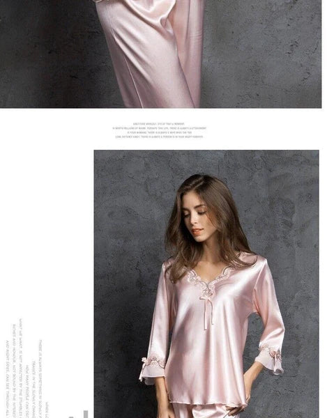 Women's Faux Silk Sexy Lace Silk Pajamas Silk Pajamas Set Home Sleepwear 2pcs