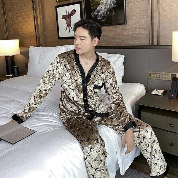 New Women's Pajama Set Velvet Pajama Printed Casual Home Wear Men