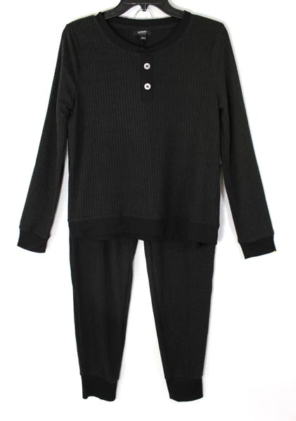ALFANI Thermal Henley Pajama Set Size Medium Pockets Classic Black Retail $69.50
