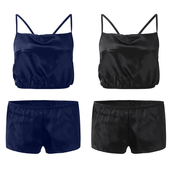 Womens Sexy-Lingerie Sleepwear Satin Silk Babydoll Lace Nightwear Pajamas Set