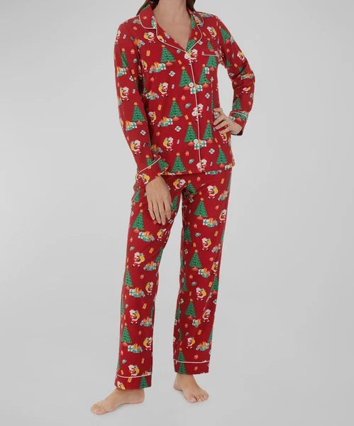 $135 Bed Head Women Red Button Holiday Christmas Pajama Set Sleepwear Size L