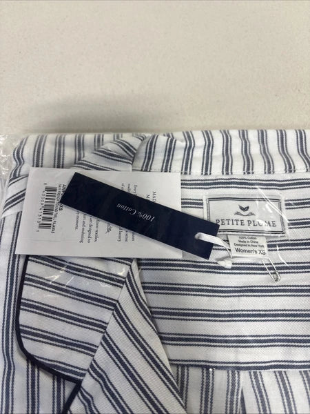 Petite Plume Women's Twill Pajama Set in Navy French Ticking NWT XSMALL MSRP $94