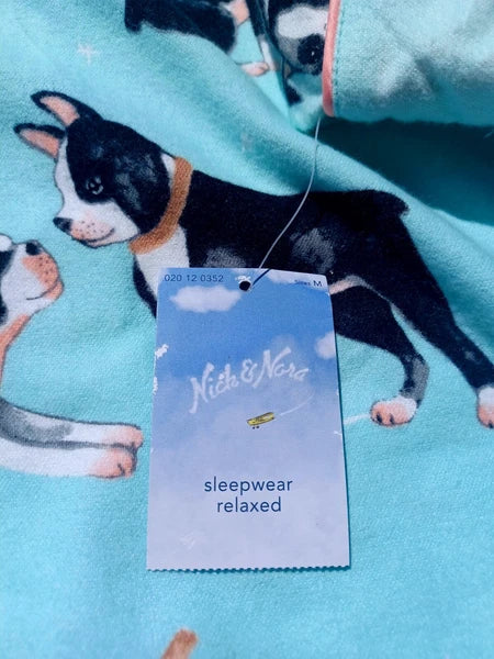 Nick&Nora Flannel Sleepwear Cotton Pajama Set Puppy Eyes Dog Print Relaxed M
