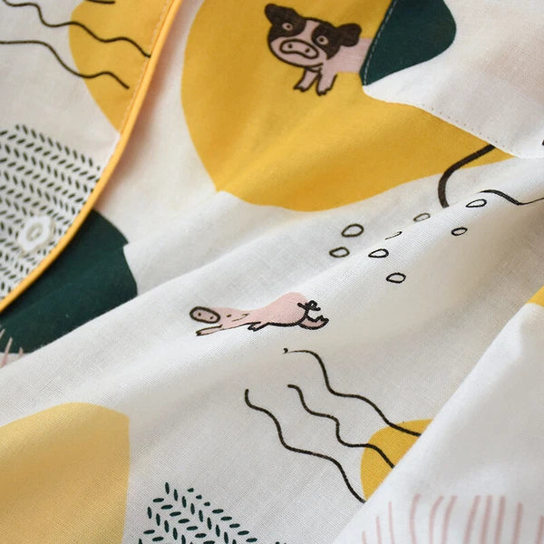 Women Pajamas Set 100% Cotton Printed Sleepwear Casual Nightwear Home Wear