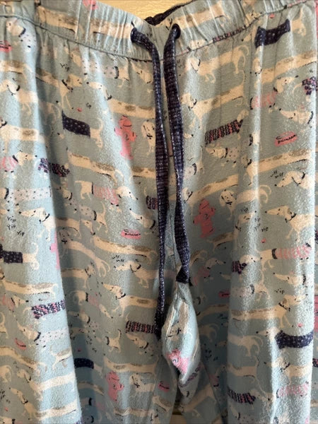 Munki Munki Flannel Pajamas Large Blue Dachshund Weiner Dog Pockets