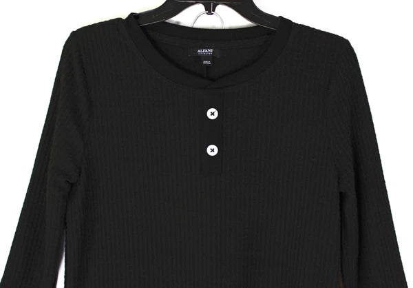 ALFANI Thermal Henley Pajama Set Size Medium Pockets Classic Black Retail $69.50