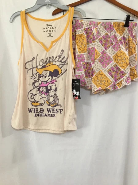Disney Mickey Mouse Women’s Small Tank Shorty Pajama Set WILD WEST Cowboy NWT