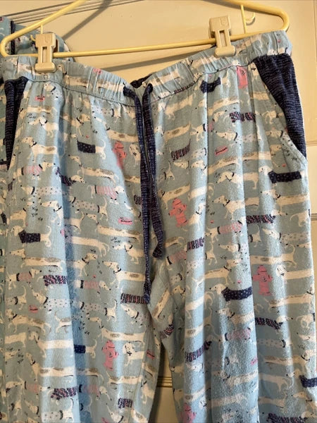 Munki Munki Flannel Pajamas Large Blue Dachshund Weiner Dog Pockets