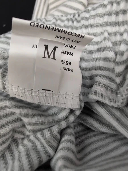 Split Short Pajama Set 2 Piece Women Sleepwear Striped Cotton Loungewear M Gray