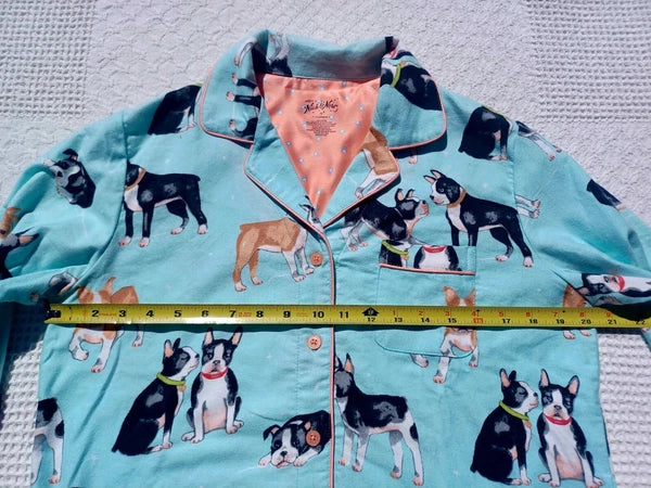Nick&Nora Flannel Sleepwear Cotton Pajama Set Puppy Eyes Dog Print Relaxed M