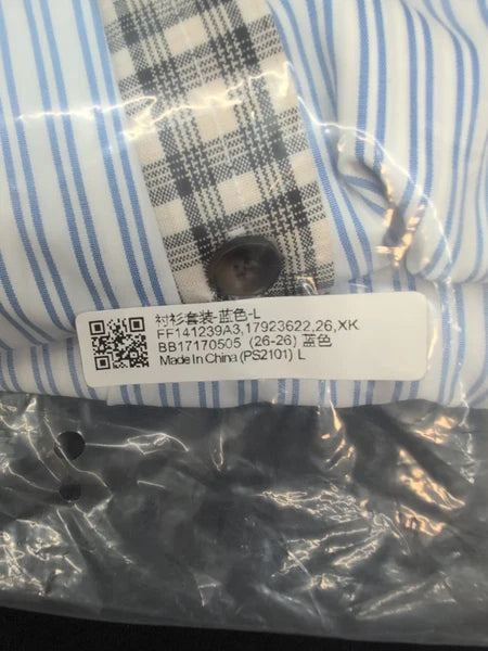 Long Sleeve Lapel Collar Cotton Comfortable Sleepwear Pajamas Set Size L Blue