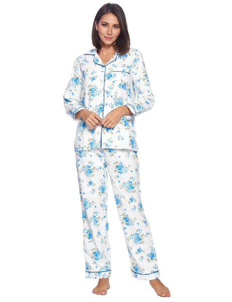 Casual Nights Women's Flannel Long Sleeve Button Down Pajama Set