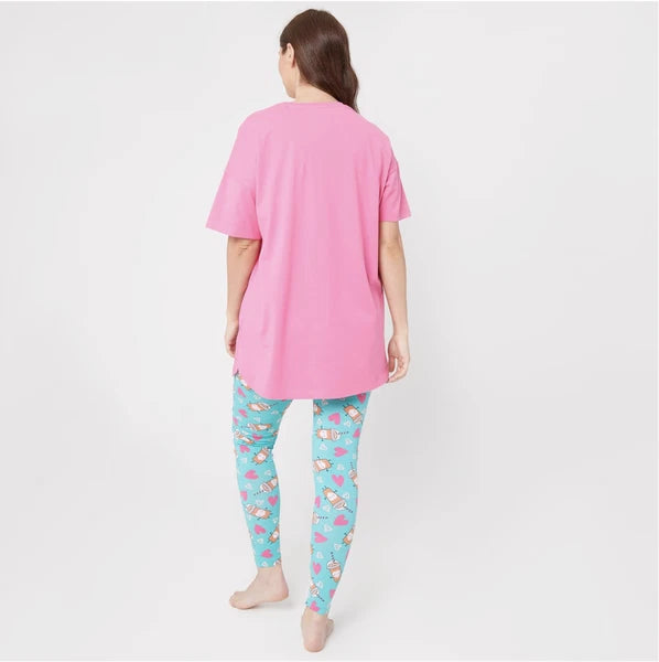 Ladies I LOVE YOU A LATTE PYJAMAS Set T Shirt & Long Pants Top PJS UK 12-14