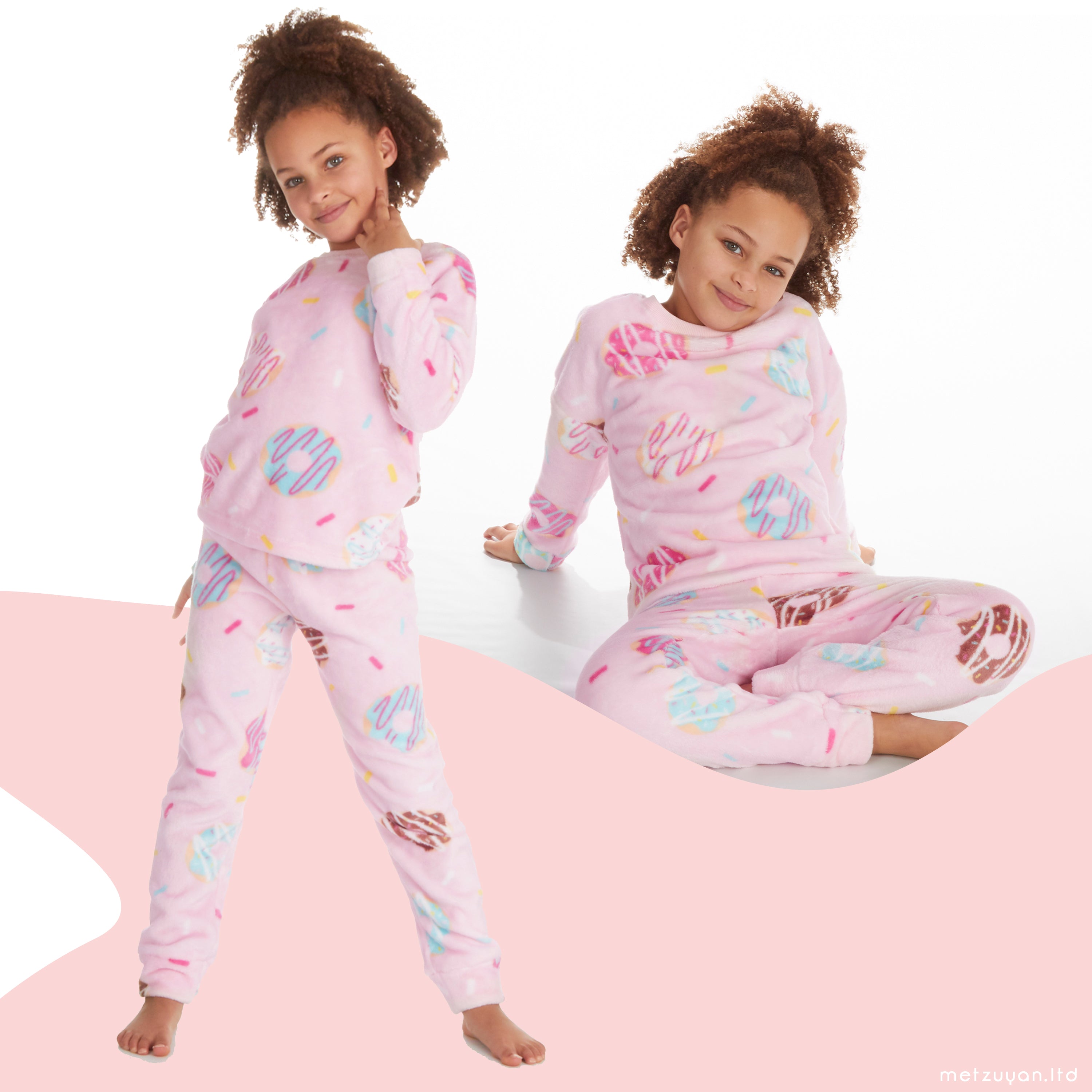 Mini Me Mum & Daughter Long Sleeved Plush Fleece Matching Pyjama Sets PJ's Pink